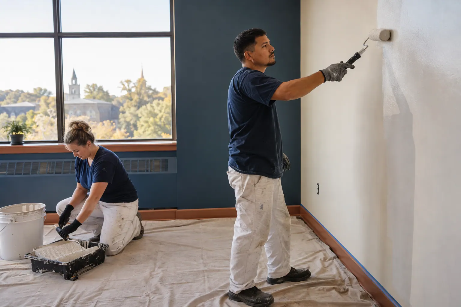 Professional painters preparing and painting an interior